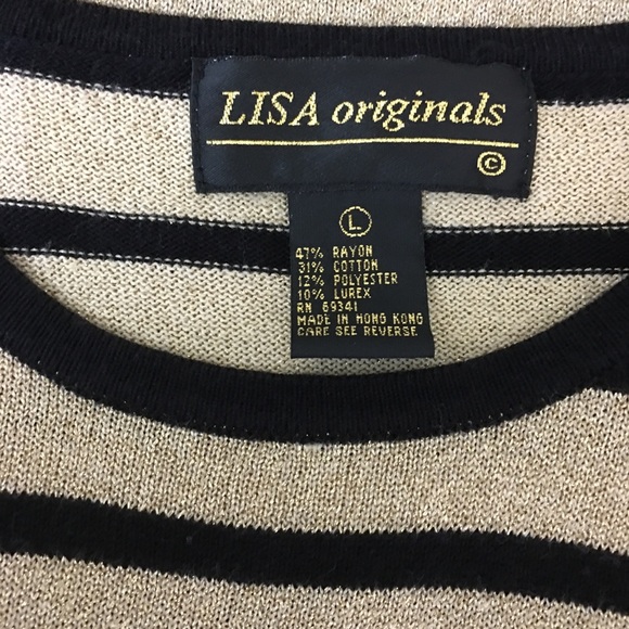 Lisa Originals Shiny Gold Sweater with Black Stripes. Size L - Picture 6 of 6